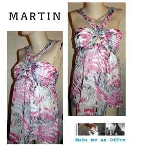 Johnny Martin NWOT Pink Gray Halter Top Size L
